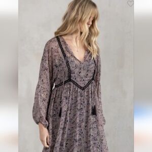 Lovestitch Women's Paisley Peasant Puff Sleeve Mini Dress Size M